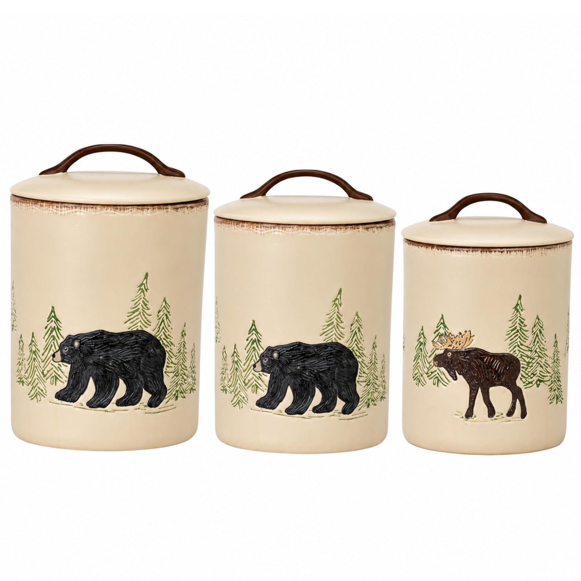 Park Designs Stoneware Rustic Retreat 3 Piece Canister Set | Farmhouse Rustic Countertop Storage |