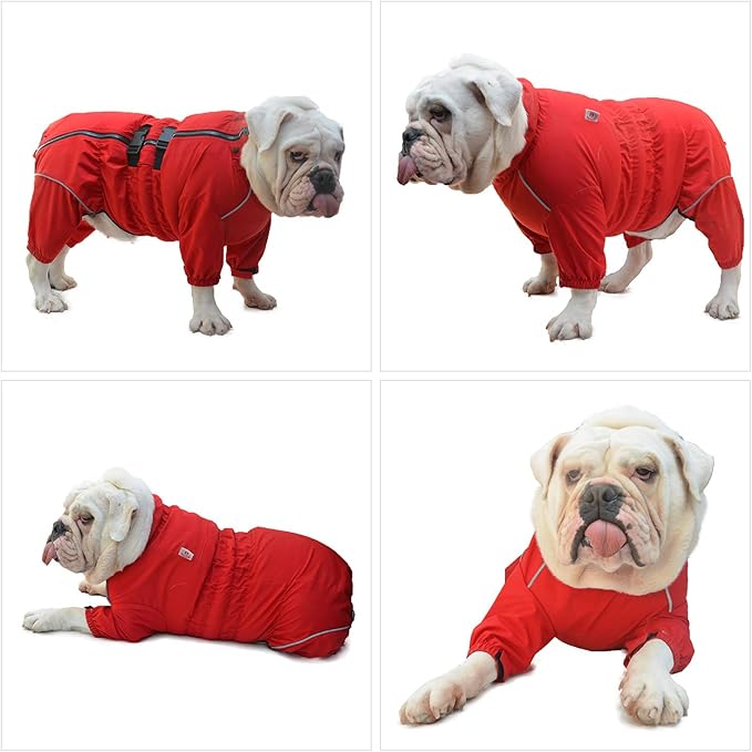 Dogs Waterproof Jacket, Lightweight Waterproof Jacket Reflective Safety Dog Raincoat Windproof Snow-Proof Dog Vest for Pugs English French Bulldog American Pit Bull Red B-S