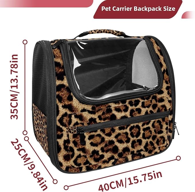 Dog Carrier Backpack for Small Pets - Cat & Dog Backpack for Hiking, Camping or Travel, Brown Leopard Print (1)