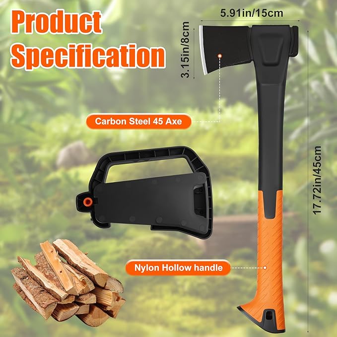 X18 Hatchet Axe, 18” Camping Axe for Wood Splitting & Kindling with Nylon Hollow Handle, Anti-Slip Shock Absorption Grip for Outdoor Survival, Firewood, Hiking & Yard Tools