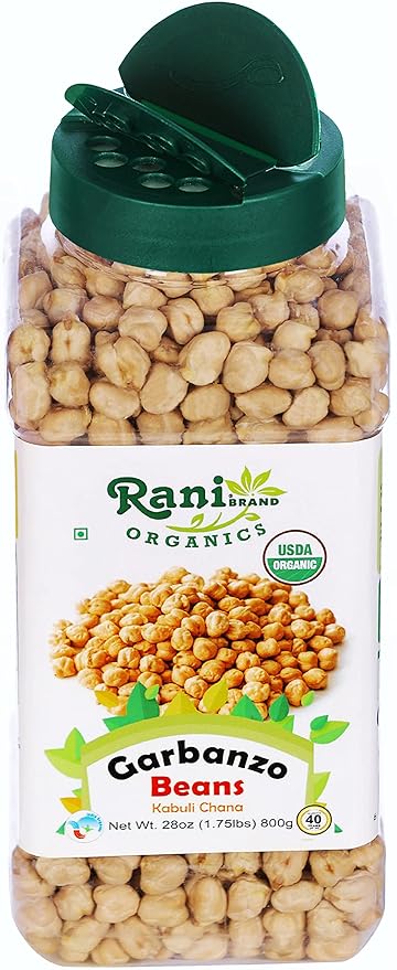 Rani Organic Garbanzo Beans (Kabuli Chana) 28oz (800g) PET Jar ~ All Natural | Vegan | Gluten Friendly | NON-GMO | Indian Origin | USDA Certified Organic
