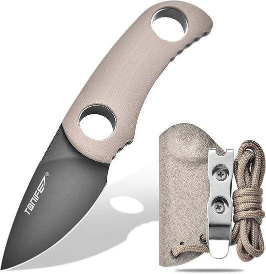 TONIFE Fixed Blade Knife 4.8cm, Mini Neck Knife with Kydex Sheath and Cord, EDC Portable Fixed Knife for Outdoor Survival