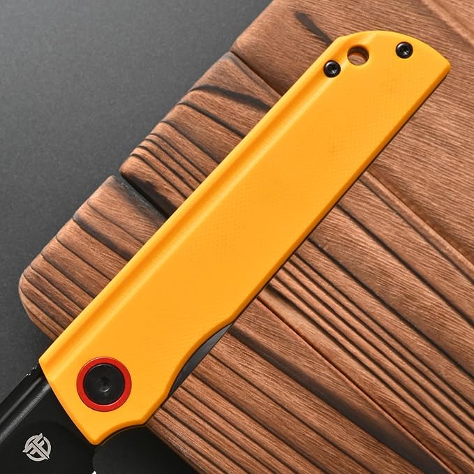 FF15 Folding Pocket Knife, AUS-10 Steel Blade G10 Handle EDC Tool Knife Pocket Clip for Men Women Outdoor Camping, Hunting, Survival(Yellow)