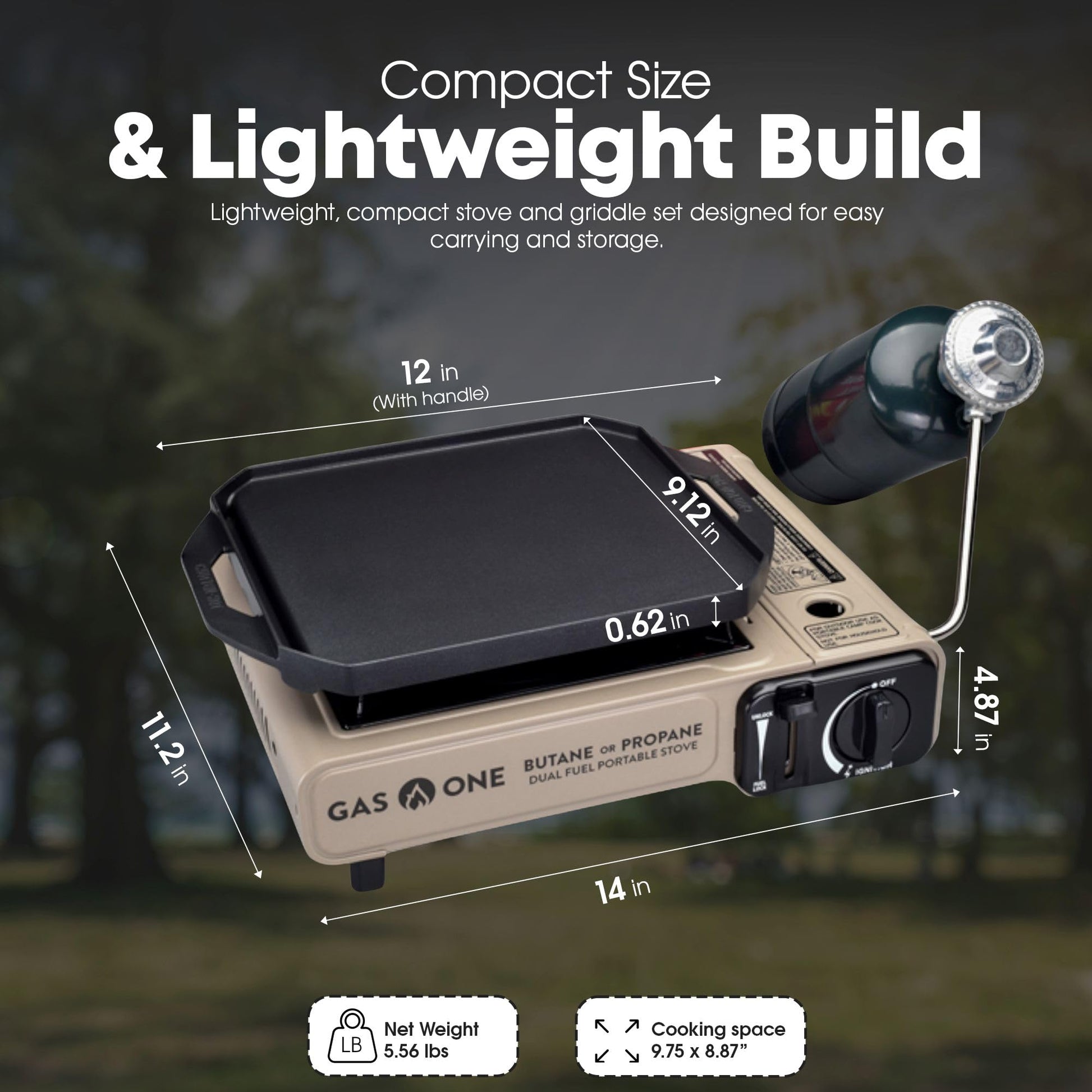 GasOne GS-3400P-KIT Propane or Butane Gas Stove with Flat Top Griddle Included – Dual Fuel Propane