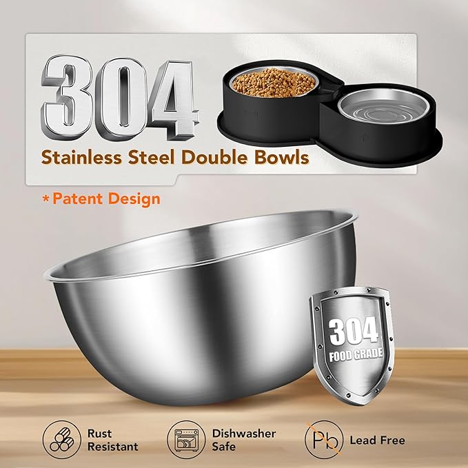 Stainless Steel Dog Bowl Set, 304 Metal Dual Food & Water Bowls for Dogs & Cats, Large Capacity Pet Feeder, Anti-Skid Dog Dish for Small/Medium/Large Pets