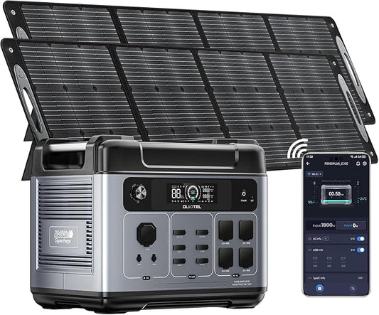 OUKITEL P2001 PLUS 2400W Power Station with 2x200W Solar Panel, 2048Wh Solar Generator(Peak 5000W) 1.5Hrs Fast Charging APP Control Emergency LiFePO4 Battery for Home Backup Camping RVs