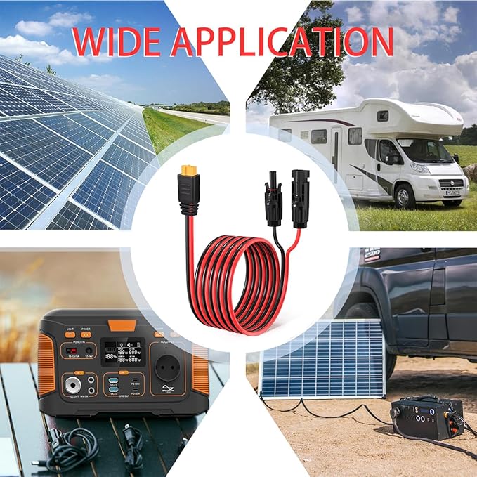 12AWG Solar to XT60 Charging Cable Solar Panel Extentson Cable for Portable Station River 600 Solar Generator(10FT)