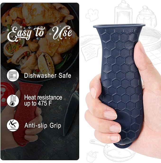 Joyhalo Cast Iron Skillet Handle Covers, 6 Pack Heat Resistant, Silicone Pot Handle Sleeve Covers, Navy