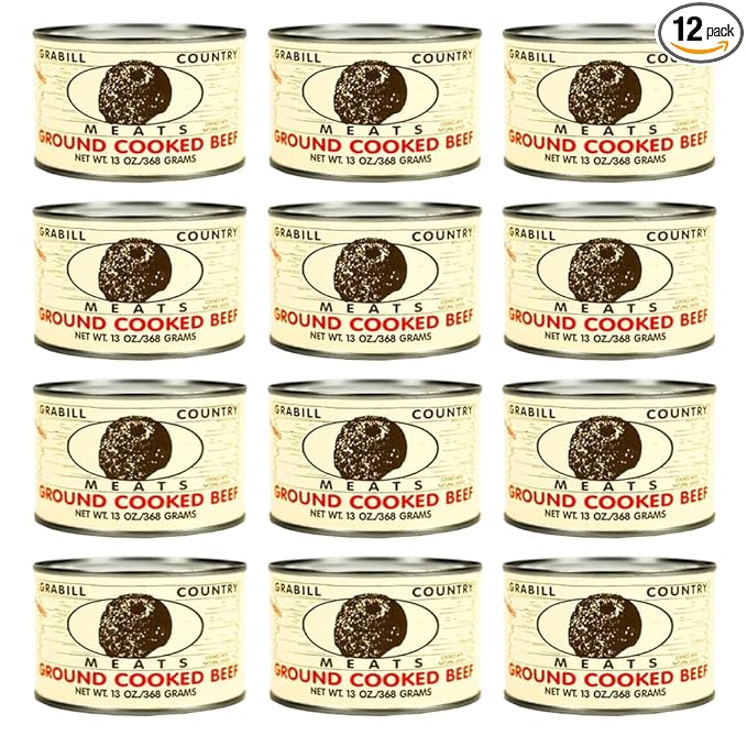 Grabill Country Meats Ground Cooked Beef – 13 oz Cans, Pack of 12 | Fully Cooked & Heat & Serve | Premium All-Natural Beef, Shelf-Stable Protein for Quick Meals, Family Pantry, Camping, Emergency Food & Long-Term Storage