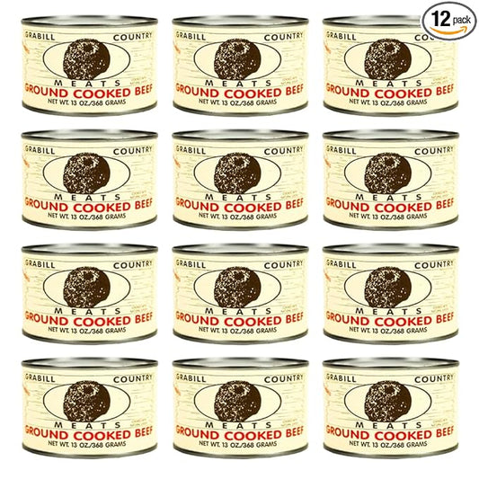 Grabill Country Meats Ground Cooked Beef – 13 oz Cans, Pack of 12 | Fully Cooked & Heat & Serve | Premium All-Natural Beef, Shelf-Stable Protein for Quick Meals, Family Pantry, Camping, Emergency Food & Long-Term Storage
