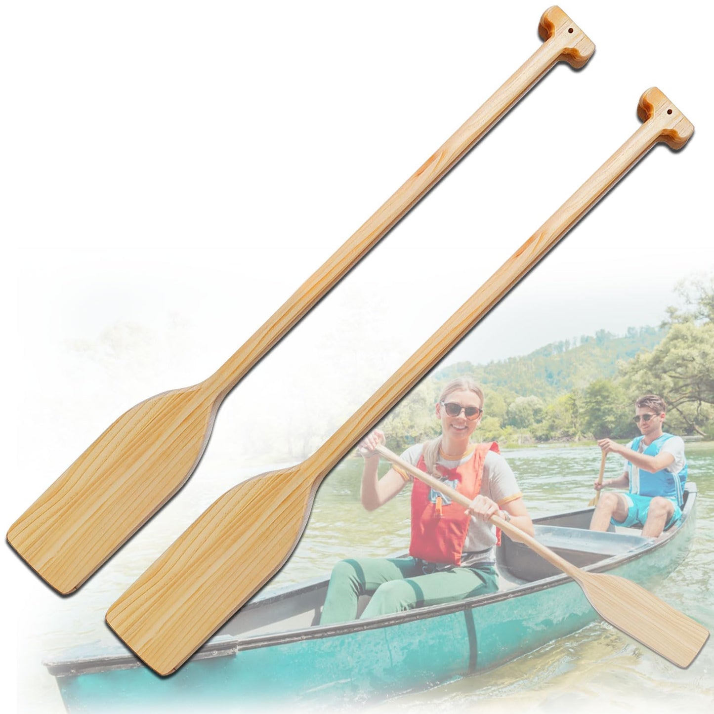 Oar Canoe/Kayak Paddle 2 Pack,4ft Wooden Boat Paddle,48'' Pine Wood Oars