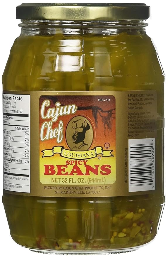 Cajun Chef Louisiana Spicy Green Beans - 32 oz (Pack of 1) - Bold Cajun Flavor - Perfect for Hors d'Ouevres, Cocktail Parties, as a Salad Garnish, Bloody Marys and More - Versatile and Delicious