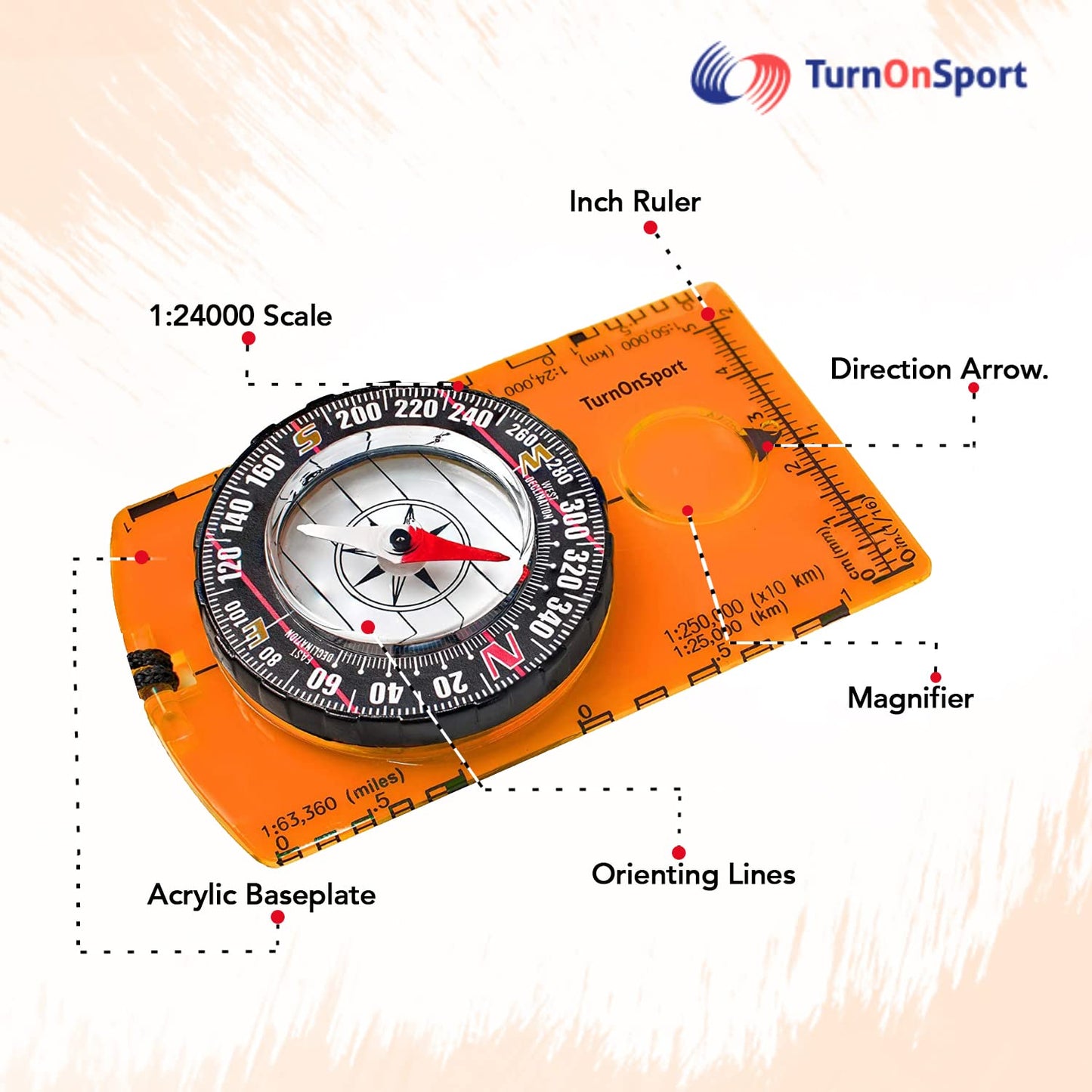 Orienteering Compass Advanced Scout for Hiking Camping Navigation Orange