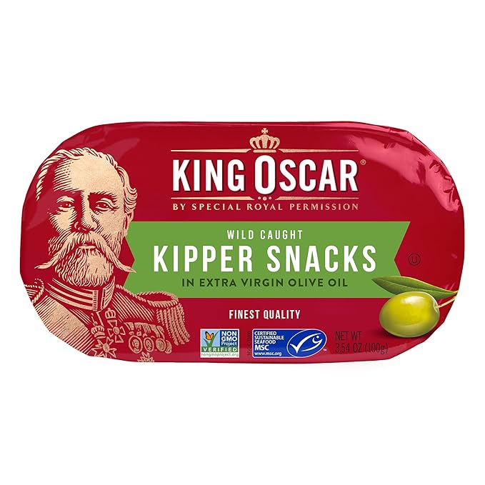 King Oscar Kipper Snacks in Extra Virgin Olive Oil, 3.54 Ounce Cans (Pack of 12), Lightly Smoked Herring Fillets, Wild Caught Canned Herring