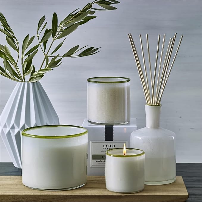 LAFCO New York Signature Candle, Feu de Bois - 15.5 oz, 2 Pack - 90-Hour Burn Time - Reusable, Hand Blown Glass Vessel - Made in The USA