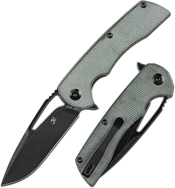 KANSEPT Kryo Pocket Knife 8.08in Folding Knives with 3.58in12C28N Steel Drop Point Blade and Green Micarta Handle for Outdoor, Tactical, Survival and EDC T1001M2