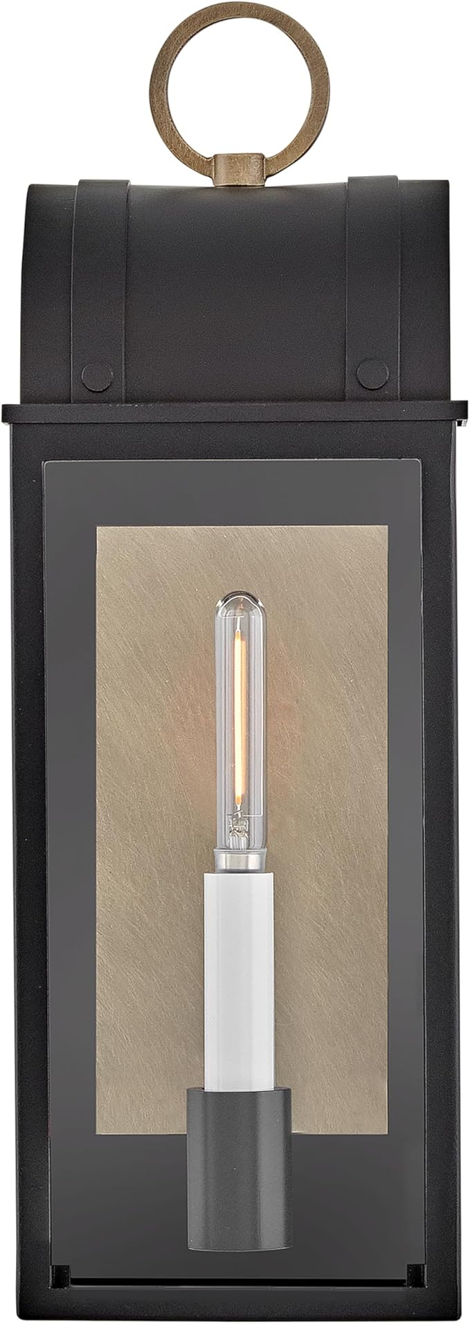 Hinkley Campbell Medium Wall Mount Outdoor Lantern - Clear Glass, Aluminum - Black Finish and Burnished Bronze Accents
