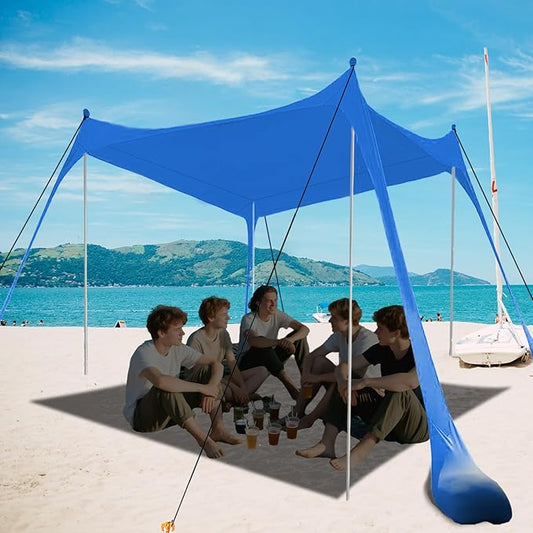Beach Tent, Beach Canopy UPF50+, Beach Shade 11x11 FT with Sandbags, Beach Tent Sun Shelter for Beach Camping Trips, Fishing, Backyard Fun or Picnics