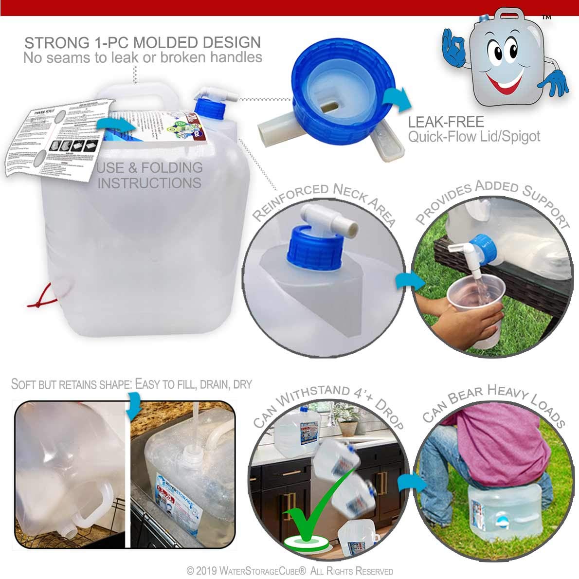 WaterStorageCube Collapsible Camping Water Container with Spigot, BPA Free