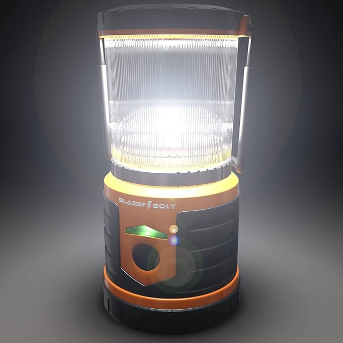 Blazin Bolt Rugged USB Rechargeable Lantern | 6000mAh Power Bank | 400 Lumen | 400 Hours of Light | 6 Modes | Camping, Emergency, Power Outage, Storm, Blizzard, Hurricane Survival