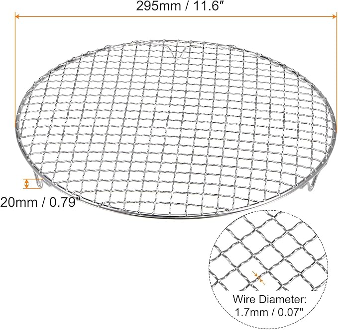 HARFINGTON Round Cooking Rack 11.6-inch 201 Stainless Steel Cross Wire Barbecue Grill Net with 20mm Legs for Cooking Baking Steaming BBQ