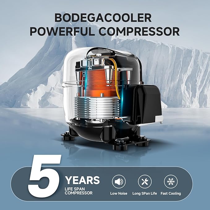 BODEGACOOLER 12 Volt Car Refrigerator, 18 Quart Portable Freezer, Car Fridge -4℉-68℉, Compressor Electric Cooler 12/24V DC100-240 Volt AC for Outdoor RV Camping Travel Vehicles Home Use, Black