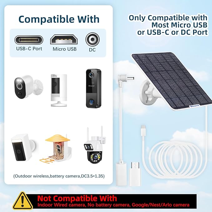 8W Solar Panel for Bird Feeder Camera - USB C Solar Panels Charger Compatible with Rechargeable Battary Powered Cam Outdoor,Ring Solar Camera IP65,9.8ft Cable 360° Bracket,Ideal Gifts for Bird Lover