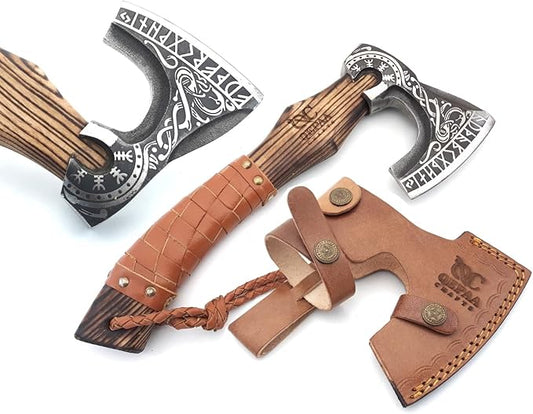 13??Inch Viking Axe- Ash Wood Handle Hatchets and Axes with Leather Wrap, Wood Splitting Axe, Camping Axe, Throwing Axes and Tomahawks - Gift for Father?™s Day, Husband(Rare Viking)