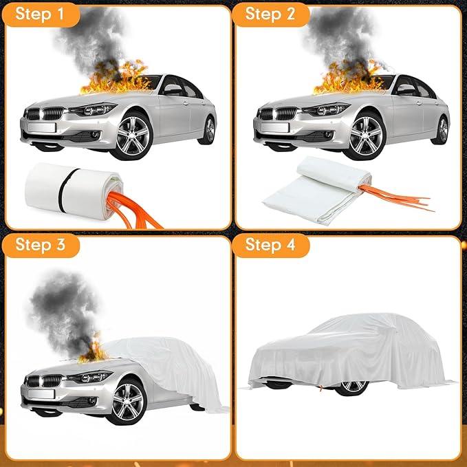 Emergency Fire Blanket for Car Vehicle Fiberglass Extinguisher Blanket Large Fire Suppression Survival Safety Equipment for Automobiles Motorcycles Warehouses House Camping