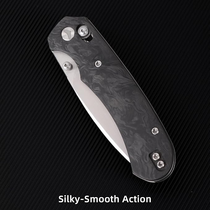 Folding Pocket Knife,3.31” M390 Blade,Erogonomic Titanium Handle,Hunting Survival Knife,EDC Knife for Hunting Camping Survival Outdoor Fishing Hiking（Black&Grey）