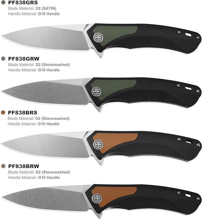 Petrified fish PF838 Folding Knife 3.74" D2 Steel Blade Micarta Handle Pocket Knife for Camping Outdoor EDC (Blue Micarta, Satin)