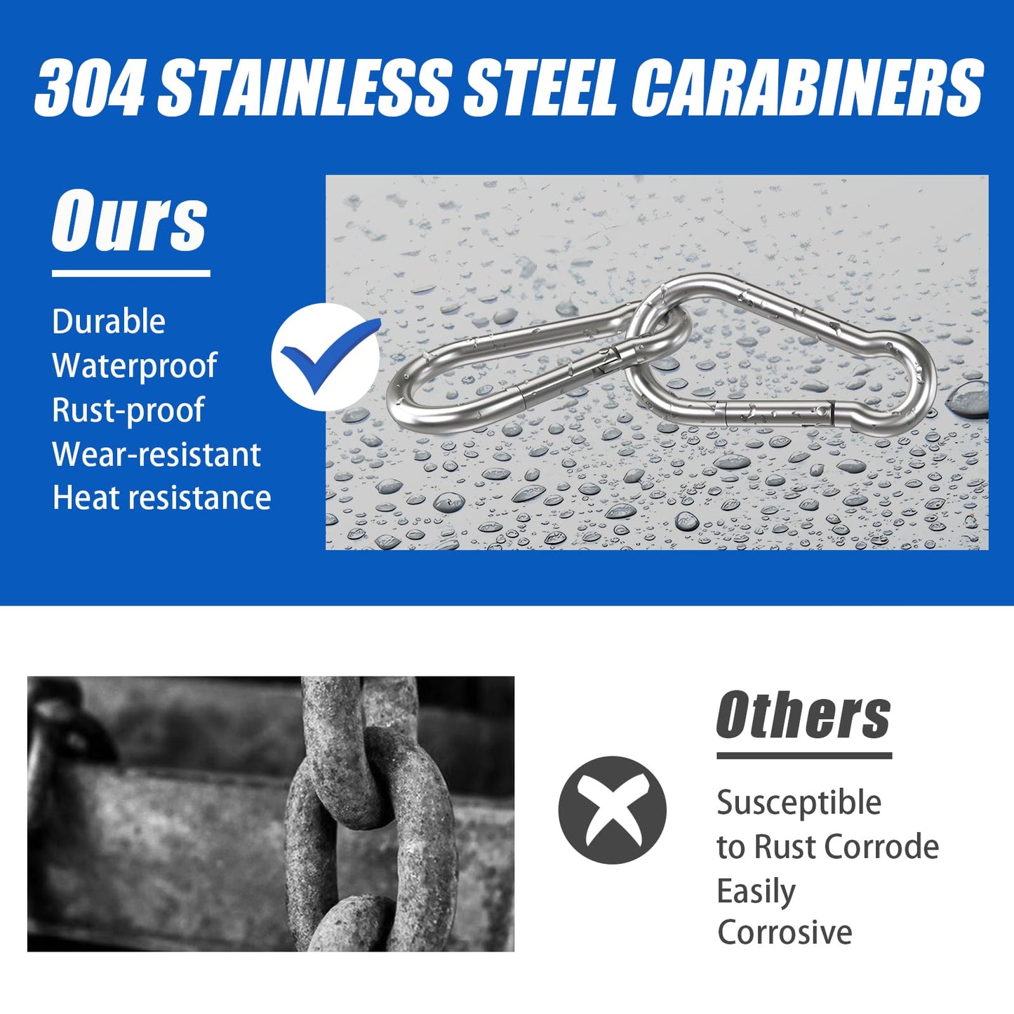 Small Carabiner Clip Hooks, 10pcs 1.57 inch Carabiners Heavy Duty, 304 Stainless Steel Spring Snap