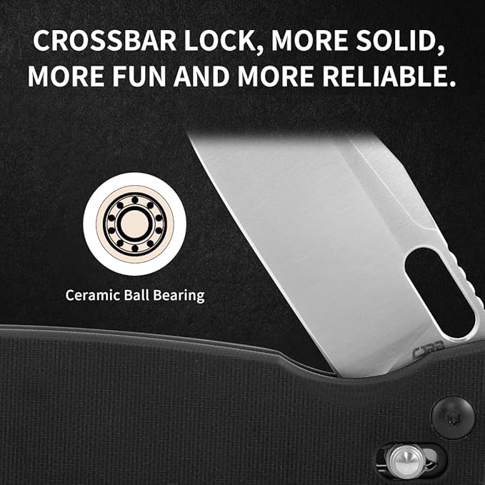 CJRB Prado Folding Pocket Knife 3.76" AR-RPM9 Sand Polish Steel Blade Black G10 Handle Crossbar Lock for Men Outdoor Survival Camping EDC, J1936 Black