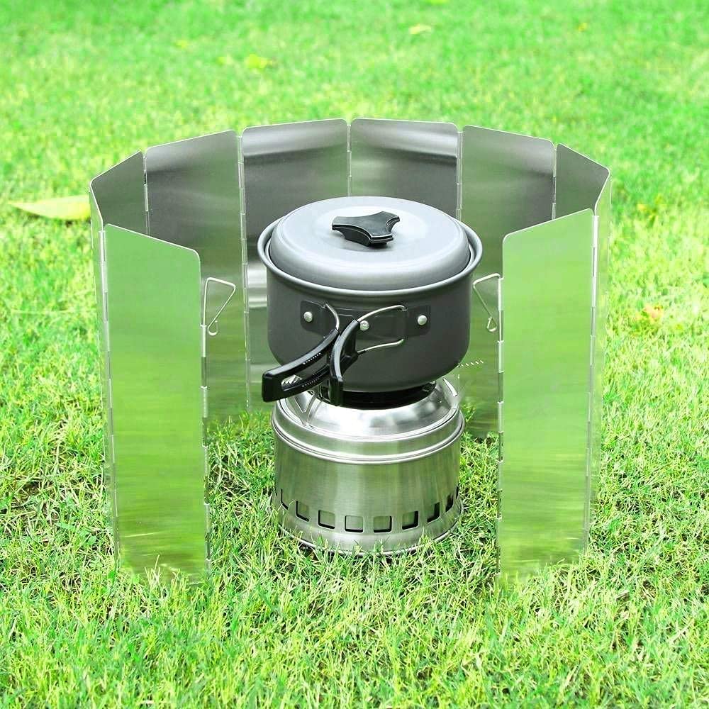 Camp Stove Windscreen, Ohuhu Camping Stove Windscreen 10 Plates Aluminum Folding Portable Camping