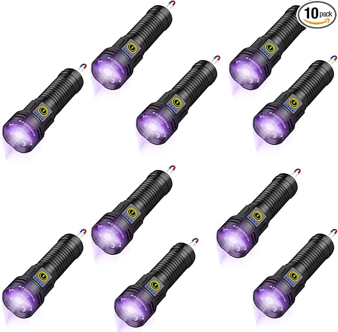 2-in-1 Powerful UV Flashlight & High Lumens Tactical Light, 7 Modes Rechargeable, 18H Runtime, IPX5 Waterproof for Pet Urine Detection, Curing Resin, Outdoor Emergencies, Scorpion Hunting 10 Packs