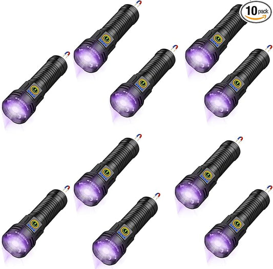 2-in-1 Powerful UV Flashlight & High Lumens Tactical Light, 7 Modes Rechargeable, 18H Runtime, IPX5 Waterproof for Pet Urine Detection, Curing Resin, Outdoor Emergencies, Scorpion Hunting 10 Packs