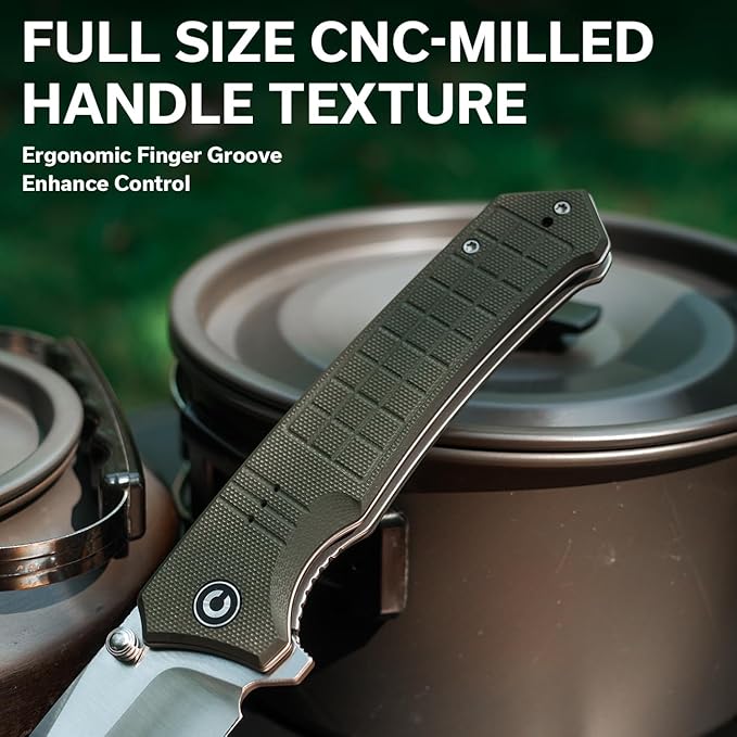 CIVIVI Tacticorix Pocket Knife for Men Women, EDC Flipper Folding Knife with 3.7" Nitro-V Blade G10 Handle for Camping Hunting C23055-2 (Green)