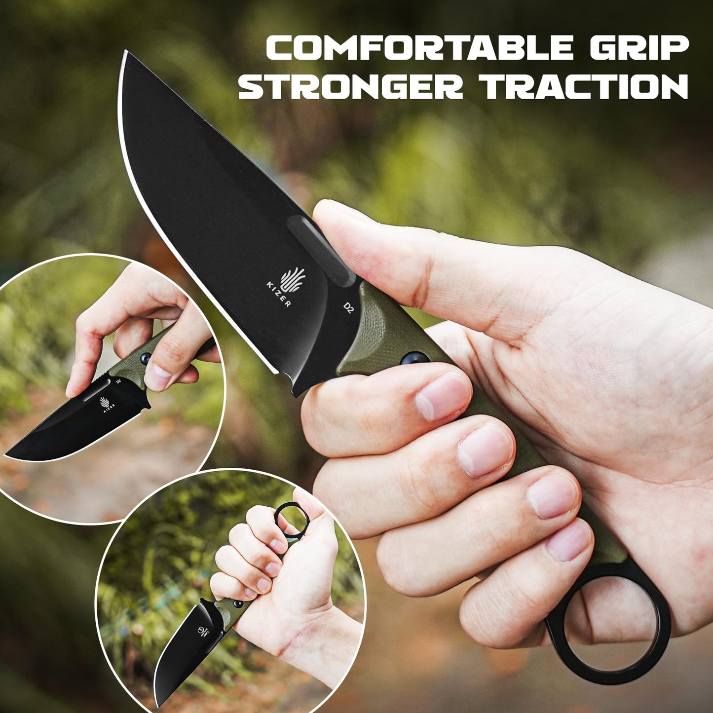 Kizer Cabox Fixed Blade Knife, 3.36" D2 Steel Fixed Blade Hunting Knife