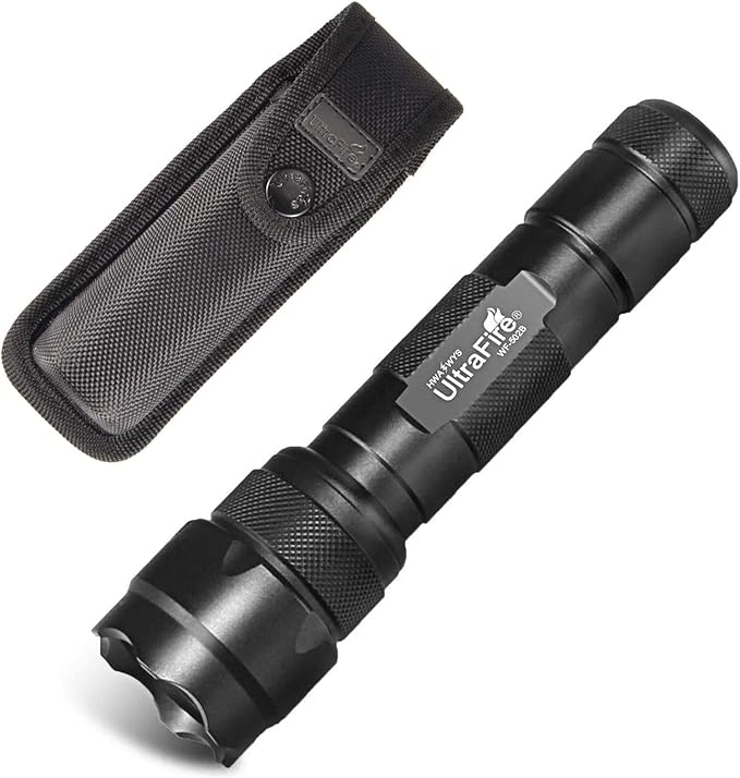 ULTRAFIRE Tactical Flashlight with Holster, 1000 Lumens Single Mode LED Flashlight with Duty Belt Holster, Bright Small EDC Flashlight with Flashlight Carry Case Pouch, WF-502B (Battery Not Included)