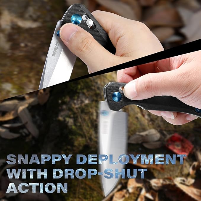 Axis Lock Folding Pocket Knife with Clip, 3.46" D2 Steel Drop Point Blade and G10 Handle, Crossbar Lock Knives for Men Women Camping Hiking Survival Pocketknife