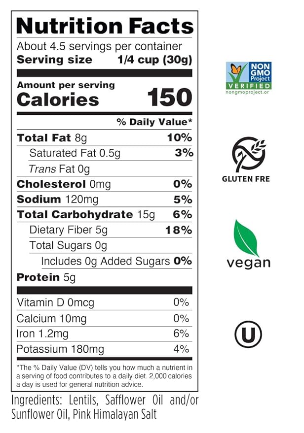 Seapoint Farms Mighty Lil??Lentils, Pink Himalayan Salt, Plant Based Protein, Vegan, Gluten-Free, Non-GMO, and Kosher Crunchy Snack for Healthy Snacking, 5 oz (Pack of 3)