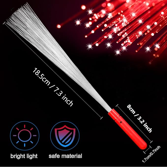 12 Pack Red Glow Fiber Optic Wands Bulk Light Up Wand Glow Sticks with 3 Lighting Modes for Christmas Valentine's Day Easter 4th of July Halloween