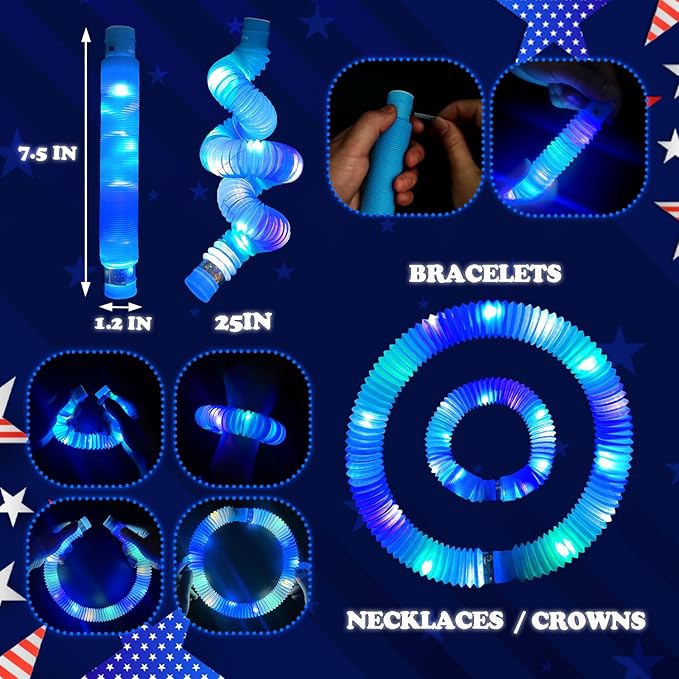 12 PCS Blue Glow Sticks Party Favors for Kids, Light Up Pop Tubes Party Favors for Toddlers, Halloween Party Basket Goodie Bag Stuffer Fillers, Birthday Party Treats Prizes Toy Gifts for Boys Girl