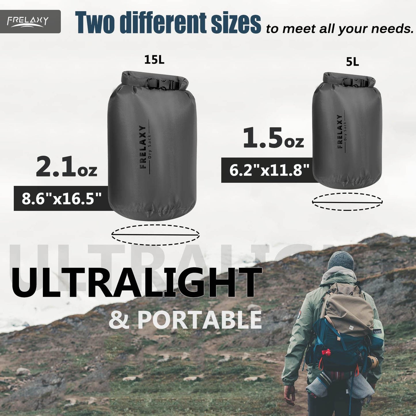 Frelaxy Waterproof Dry Bag 2 Pack, Lightweight Ripstop Dry Sack Set