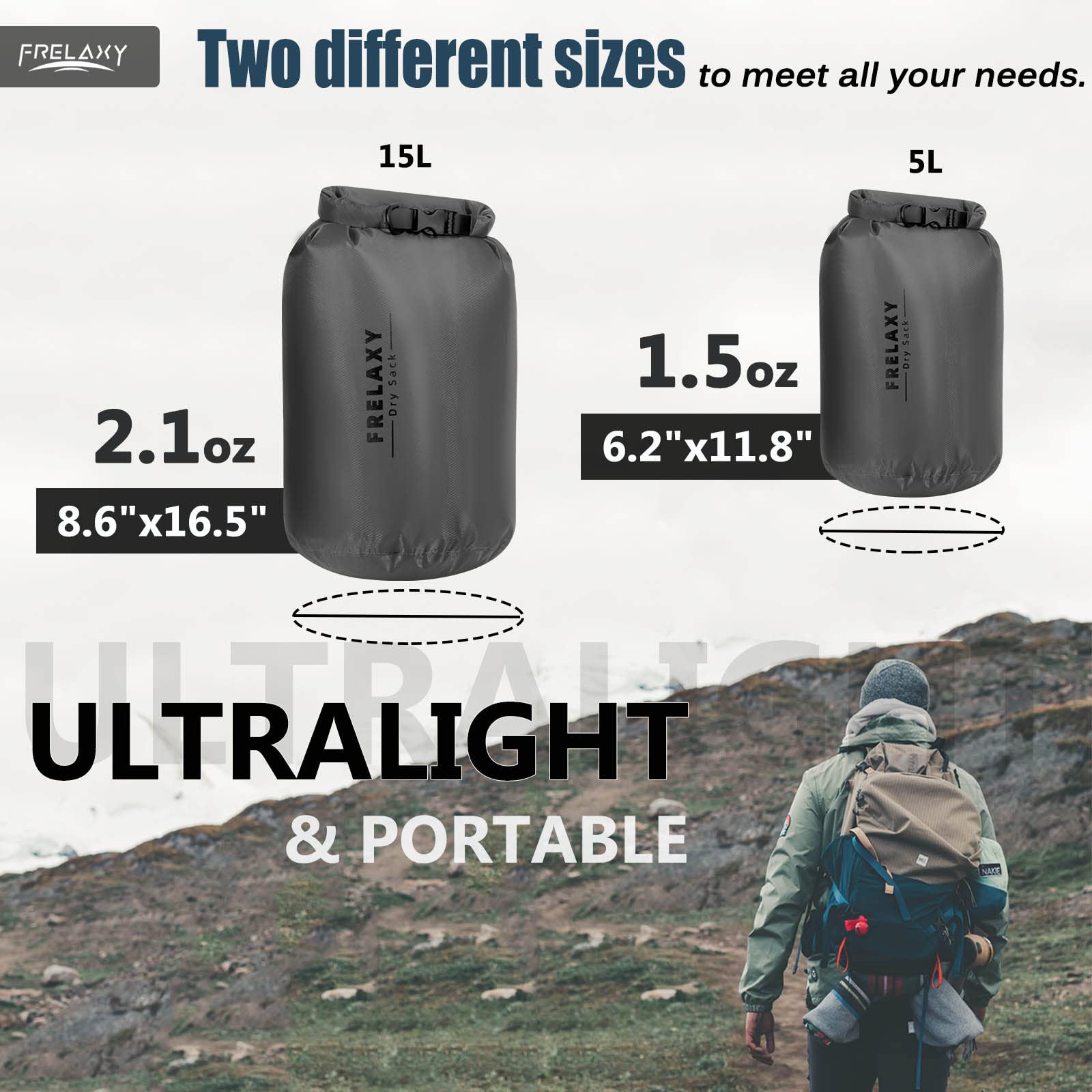 Frelaxy Waterproof Dry Bag 2 Pack, Lightweight Ripstop Dry Sack Set