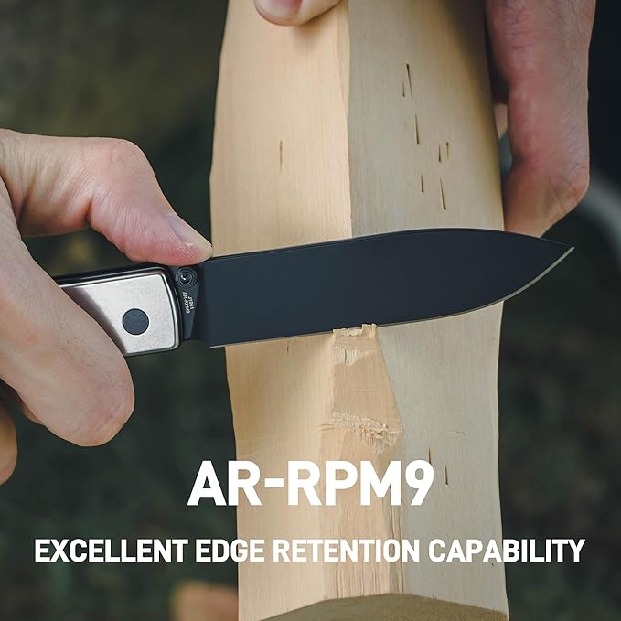 CJRB Glacier Pocket Knife, 3.54'' AR-RPM9 Steel Blade EDC Knife with Micarta Handle for Men Women Camping Hiking Survival(1961 Green)