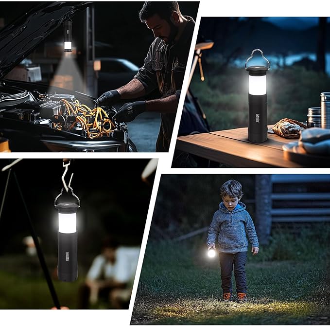 EXTRASTAR 2-in-1 LED Camping Lanterns, Battery Operated Flashlight, Zoomable Torch 3 Modes, Max 35 Lumens, IPX2 Water Resistant, Suitable for Hurricane, Emergency, Storm, Outages, 4 PCS