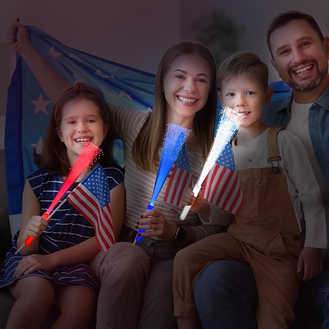 12 Pack Red Glow Fiber Optic Wands Bulk Light Up Wand Glow Sticks with 3 Lighting Modes for Christmas Valentine's Day Easter 4th of July Halloween