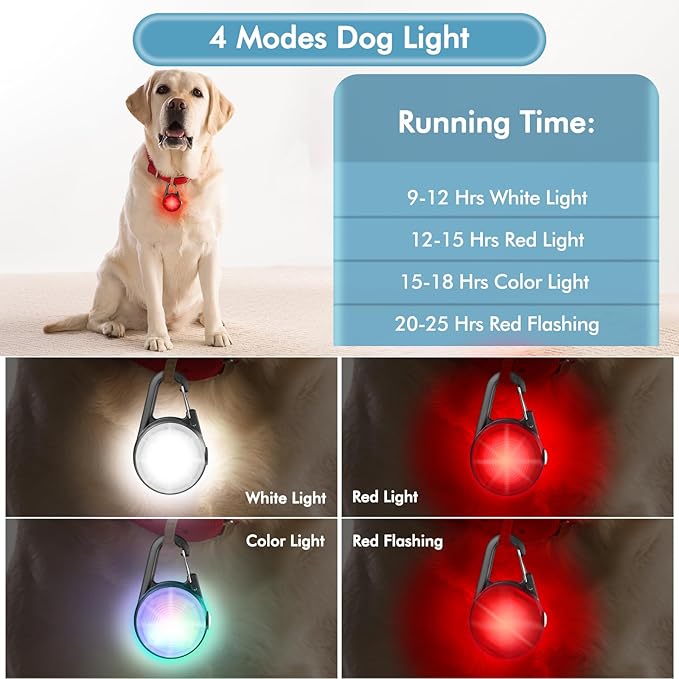 4 Modes Dog Collar Lightï¼? Packs IP68 Waterproof Dog Lights for Night Walking, USB Rechargeable Pet LED for Nighttime Clip on (Black)