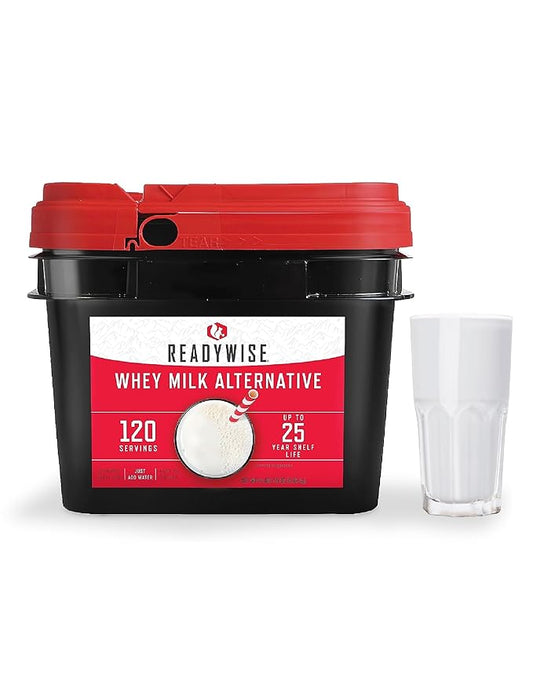 ReadyWise Whey Powdered Milk Alternative - 120 Servings Bucket, Emergency Food Supply, Protein Camping Meals, Survival Kit & Camping Essentials, Bug Out Bag Supplies, up to 25 Year Shelf Stable Life